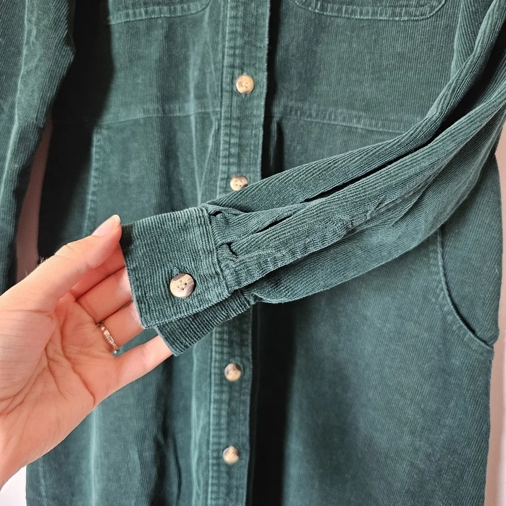 Vintage FADS green corduroy button-down granola girl teacher midi dress - Picture 6 of 8
